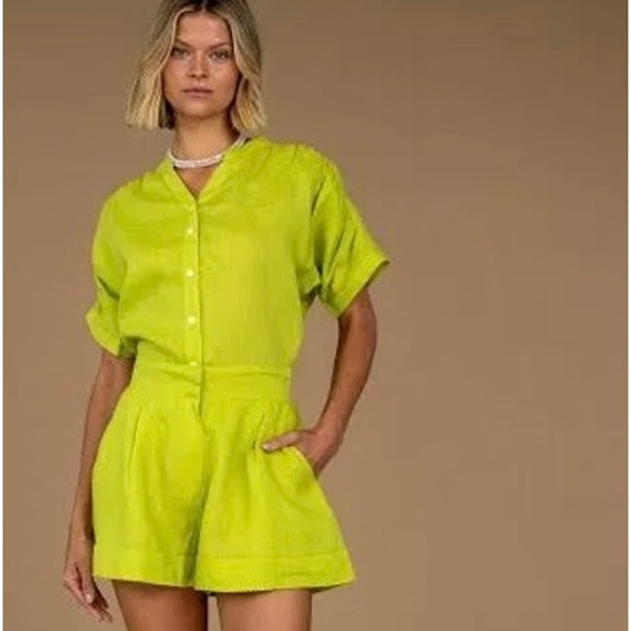 Olivia James The Label Sami Linen Cuffed Short in Pear Lime Green 1312121 XS NEW - Picture 1 of 7